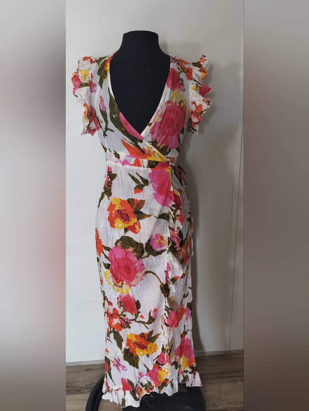 Floral Wrap Maxi Dress in Pink & White